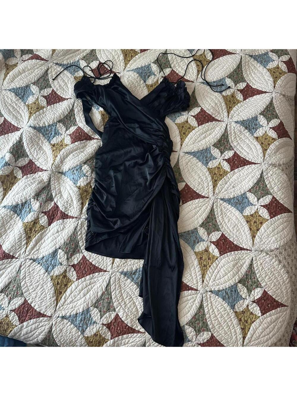 For Love and Lemons Madonna Faux Wrap Mini Dress Size S Little Black Dress - Picture 4 of 7